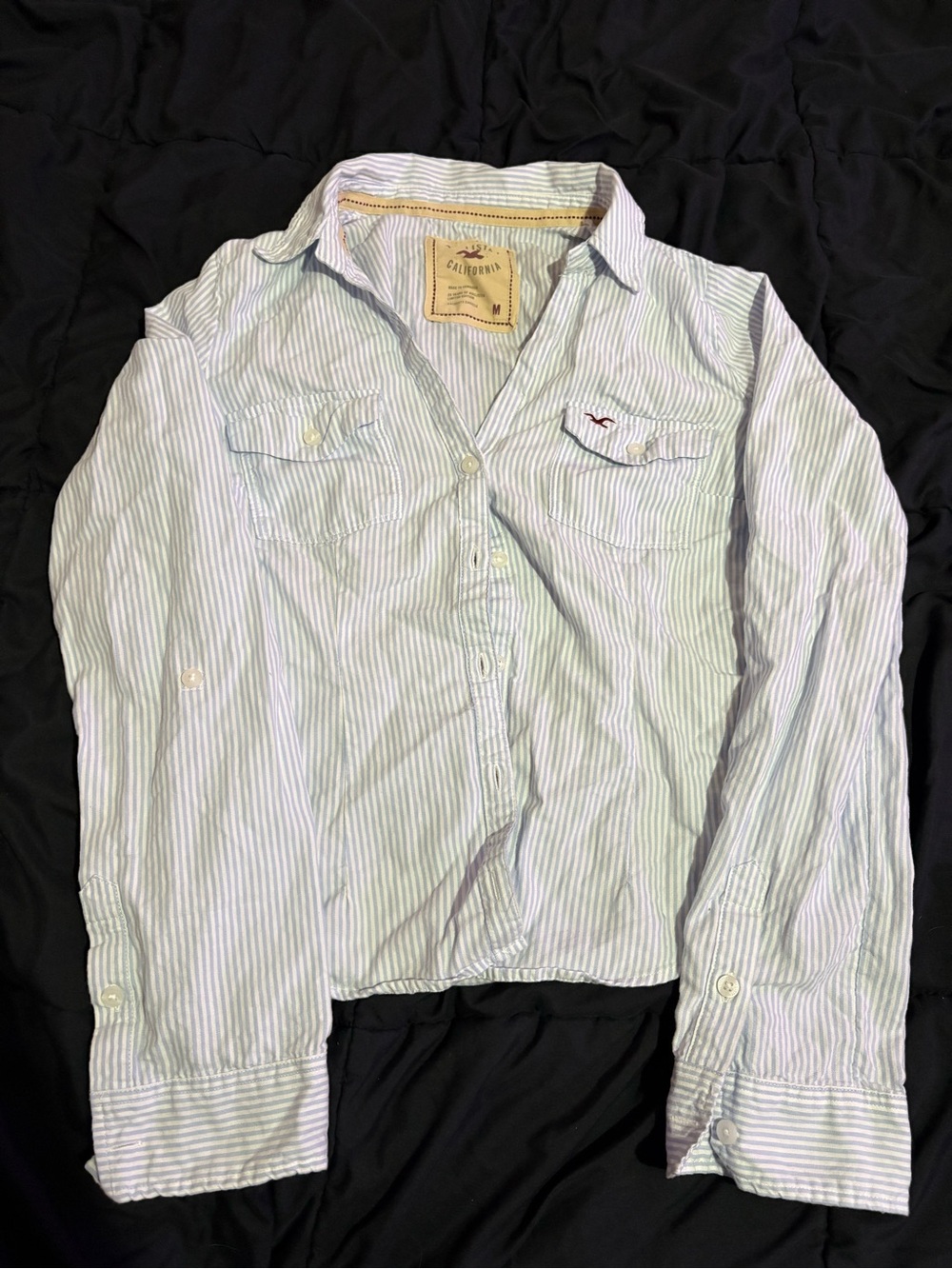 Hollister Light Blue & White Striped Button-Down Shirt